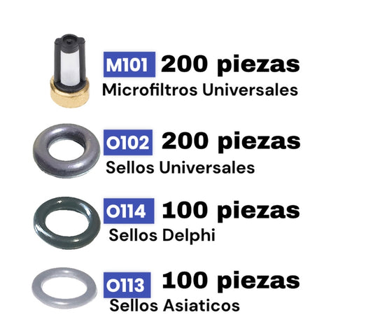 COMBO-600 Combo de Microfiltros y Oring Universales, Oring Asiatico y Delphi 600 unidades