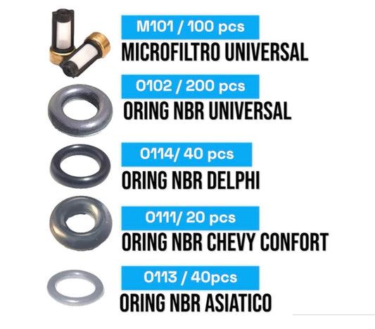 COMBO-400 Microfiltros y Oring Universales, Oring Asiaticos, Delphi y Chevy Confort 400 pcs